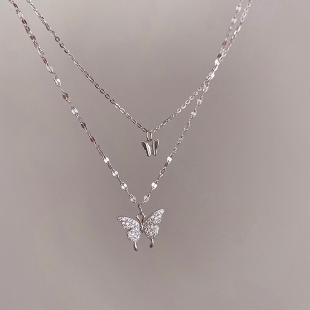 925 Silver Plated Layered Butterfly Pendant Necklace for Women